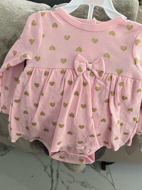 Pink Gold Heart Baby Girls Matching Set